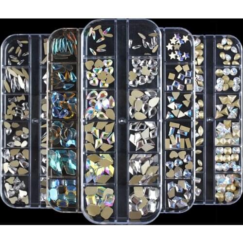 Mixed Shape Nail Rhinestones Glass Shinning Nail Decoration AB Nail Rhinestones Rhombus/Waterdrop/Crystal Glitter Nail Stones