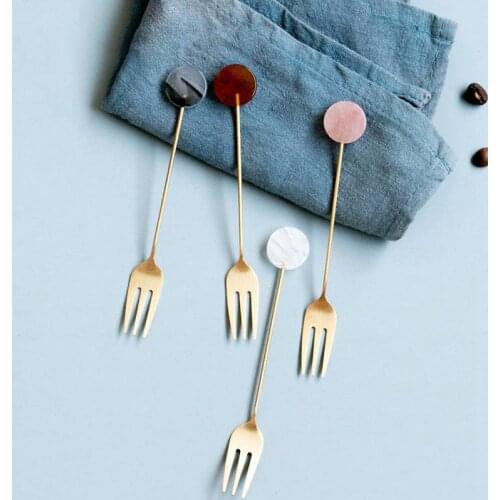 Light Luxury Gold-Plated Fruit Fork Acrylic Geometric Decor Creative Stainless Steel Dessert Fork Exquisite Tableware Hot Sell