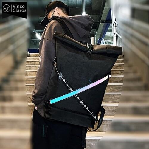 Unisex Trend Reflective Backpacks Mens Black Canvas Backpack Fashion University Travel Backpack Large Capacity School Bags 2021