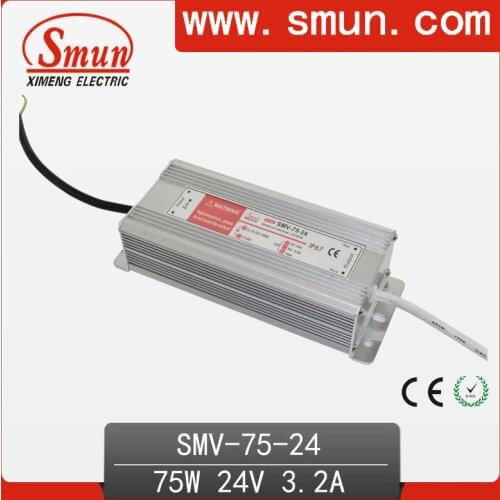 75W 24V 3.2A Waterproof IP67 LED Driver Switching Power Supply for Led Strip Light with CE ROHS 1 Year Warranty SMV-75-24