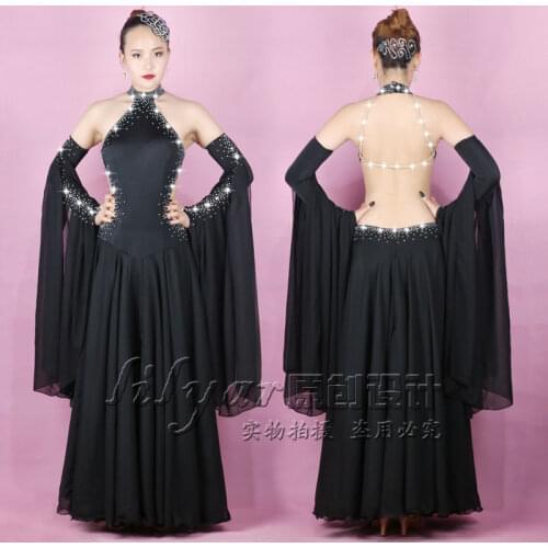 High Grade Ballroom Dance Competition Dresses Women Black Long Dress Strapless Party Dancer Singer Ballroom Dance Dress BL1902
