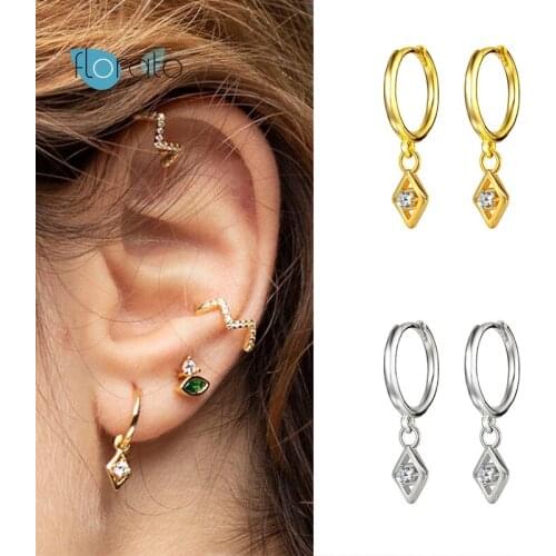 YUXINTOME 925 Sterling Silver Geometric Pendant Hoop Earrings for Women Gold Color Huggie Earrings Fashion Females Jewelry Gift