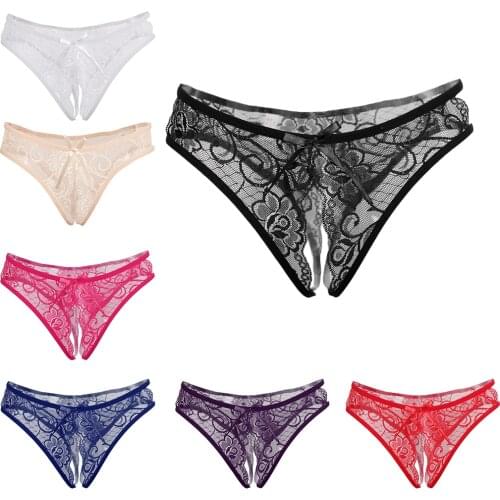 Womens Sexy See-through Lace Thong Underwear Open Butt Briefs Nightwear Shorts
