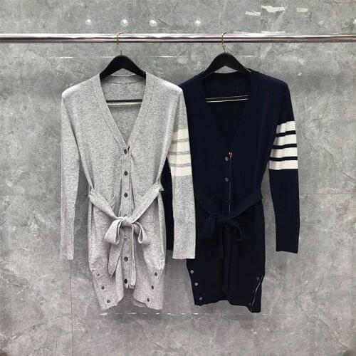2021 Fashion Brand Sweaters Women Slim Fit V-Neck Cardigans Clothing Striped Wool Cashmere Autumn Winter Casual Coat