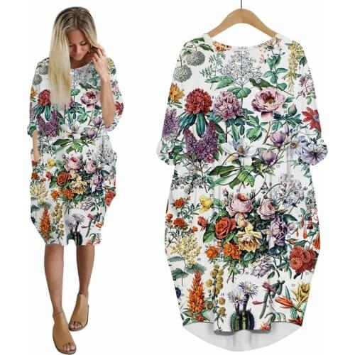 CLOOCL Popular Retro Small Floral 3D Print Dress Fashion Funny Women Dress with Pockets Party Clothing Long-sleeve Female Dress