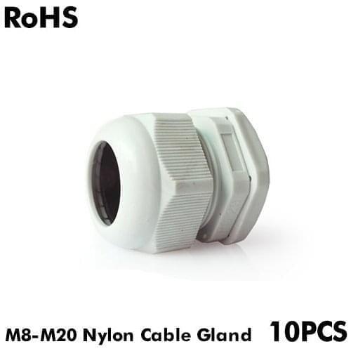 10pcs IP68 Rohs M10 Wire Cable CE Gray Black Waterproof Nylon Plastic Cable Gland Connector