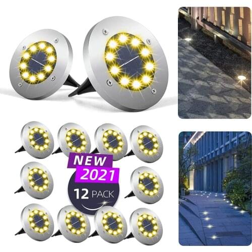 12pcs Solar 10led Garden Step Lamp Outdoor Waterproof Stell Solar Wall Light Pathway Yard Holiday Christmas Stair Decor Lighting