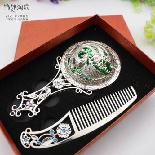 2Set Cosmetic Mirror+ Imitation silver Comb New Women Mini Beauty Makeup Mirror Potable wedding party gift Table pocket mirror