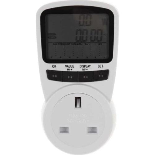 250V 13A UK Plug Socket Energy Meter Electricity Watt Voltage Amps Usage Frequency Monitor Analyzer Power Manage