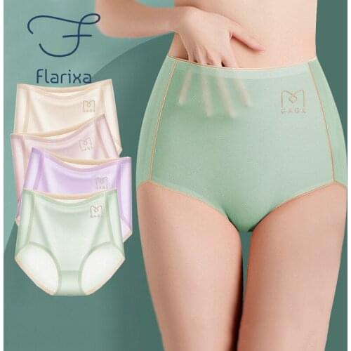 Flarixa 3Pcs High Waisted Seamless Womens Panties Ice Silk Abdomen Hip Lift Antibacterial Ultra Thin Breathable Hole Underwear