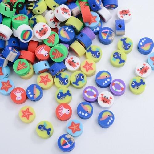 30/50/100Pcs 10mm Polymer Beads Sea World Starfish Crab Fish Octopus Spacer Beads for Jewelry Making Handmade Necklace Bracelet