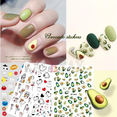 3D Avocado Abstract Image Nail Art Stickers Decals Adhesive Sticker for Design Manicure Decorations Sticker for Nails Rainbow