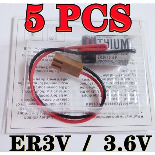 5 PACK Original New For TOSHIBA ER3V 3.6V 1000mAh PLC Lithium Battery With Brown FANAC Plug Free Shipping