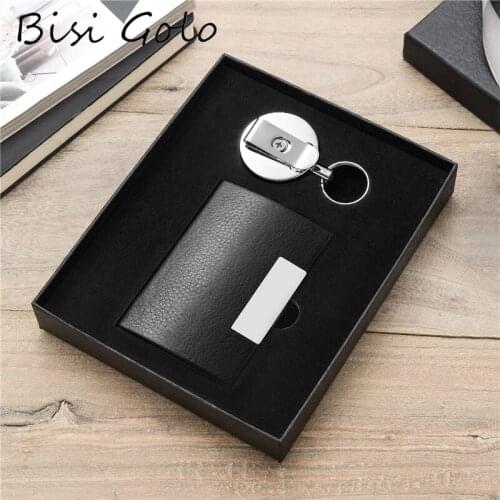 BISI GORO 2021 Wallet Set High Quality RFID Metal Card Holder Aluminum Box Stainless Steel keys holder Giftbox Retail Wholesale