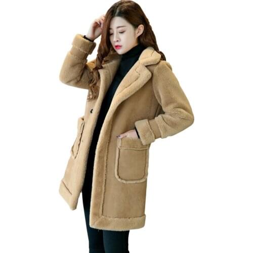 Large Size Loose Long Suede Jacket Female Outerwear Winter Jacket Women Lamb Fur Coat Thickening Warm Cotton Jacket HK122