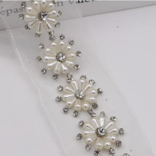 6Yards Handmade Beads Crystal Lace Rhinestone Mesh Ribbon Applique Sewing Accessories For Clothes Wedding Dress Gauze Drilling