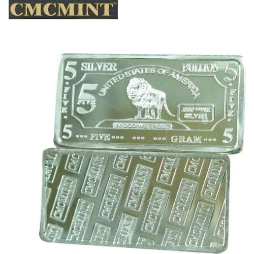 Pure Silver Bullion Bar 5Gram .999 Fine Silver Replica Coin Lion Bar United States Of America Collection Souvenir Xmas Gift C32