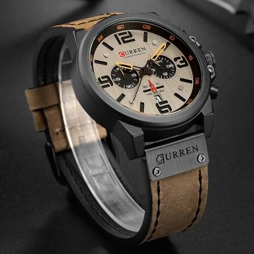 New CURREN Men‘s Watches Waterproof Sports Wrist Watch Chronograph Quartz Military Leather Relogio Masculino For Dropshipping