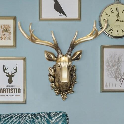 HOME DECORATION ACCESSORIES 3D DEER HEAD STATUE 46X43CM WALL DECOR MODERN ABSTRACT SCULPTURE VINTAGE LIVING ROOM RESIN STATUES