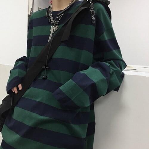 Fashion Unisex Clothes Harajuku Stripe T-shirt Long Sleeves High Street Streetwear T-shirts Vintage Japanese Oversized Tee Tops