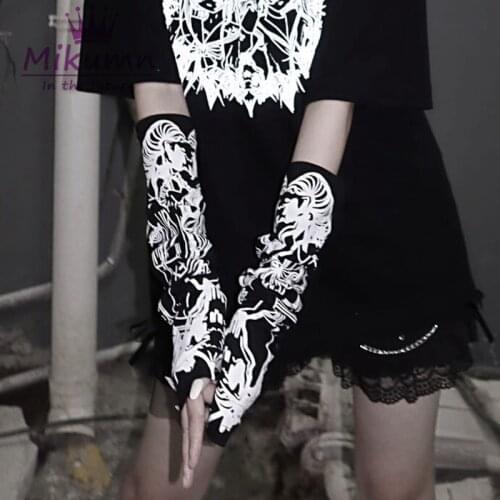 Harajuku Punk Vintage Cartoon Anime Printed Gloves Chic Streetwear