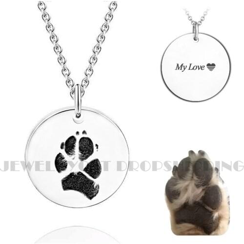 Customized Pet Paw Print Picture Necklace Personalized Paw Photo Pendant Engraved Keepsake Pet Lover Memory Gift Dog Cat Print