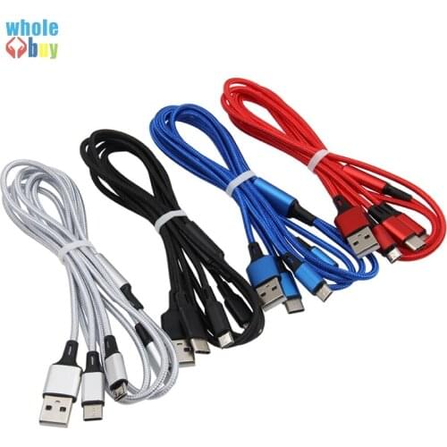 500pcs/lot 3In1 USB Cable for IPhone Fast Charging Cable for Android Micro USB Type C Samsung LG Mobile Phone Cables Charge Cord