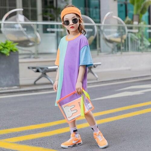 Summer Toddler Girls Dress Asual Short Sleeve Stitching Kids Dresses for Girls 2020 Big Girls Clothing Dress 4 5 6 7 8 9 Years