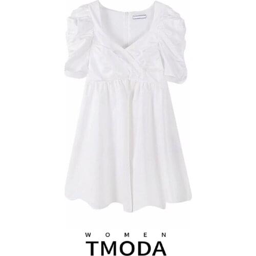 TMODA1409 2021 Summer Za Women Sexy V-neck Mini Dress Lady Short Sleeve Party Dresses Female Elegant Streetwear Casual Dresses