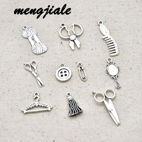 Mix Tibetan Silver Plated yarn Scissors Charm Pendants for Jewelry Making Bracelet Findings Accessories 10styles