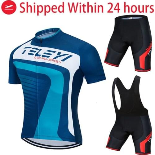 2021 new blue TELEYI Pro Bicycle Team Short Sleeve Maillot Ciclismo Mens Cycling Jersey Summer breathable Cycling Clothing Sets