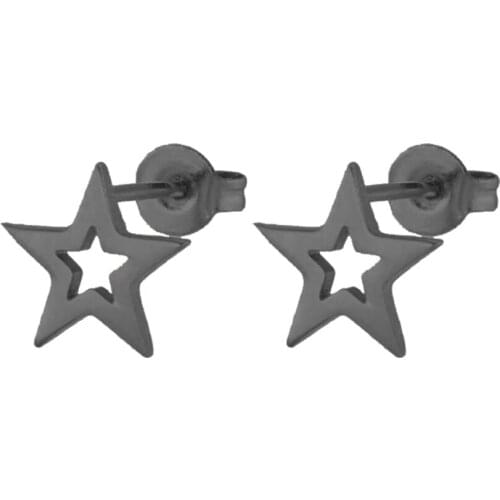 Oly2u Women Summer Fashion Black Color Pentagram Stud Earrings Kolczyki Stainless Steel Classic Hollow Star Shaped Earrings