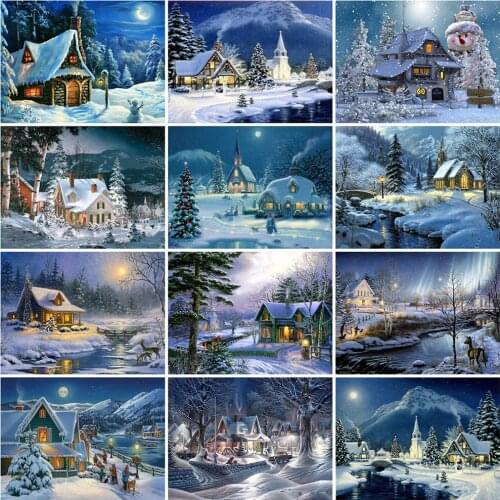 Full Square Diamond Painting House 5D DIY Diamond Embroidery Winter Landscape Mosaic Art Home Decorations