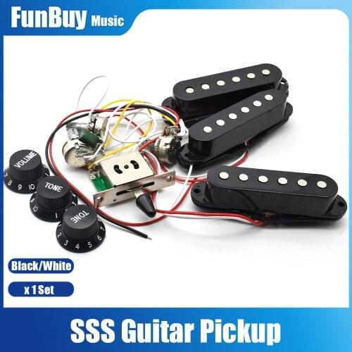 Electric Guitar Pickup Wiring Harness Prewired 5-way Switch 2T1V SSS Pickup for ST Electric Guitar Black-White