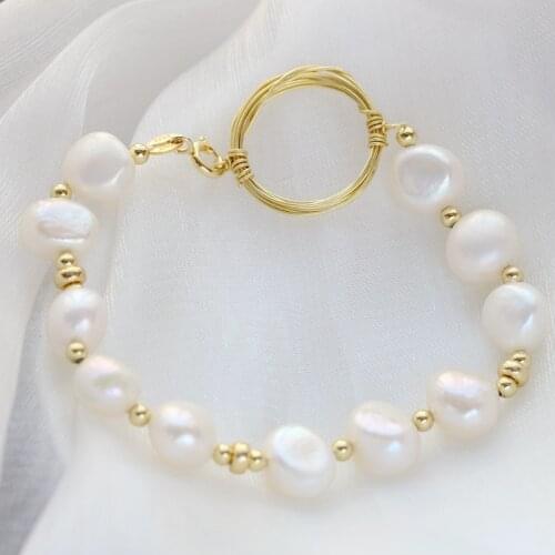 Handmade Creative 18K Gold Plated Trendy Natural Freshwater Baroque Pearl Personality Irregular 925 Sterling Silver Bracelet