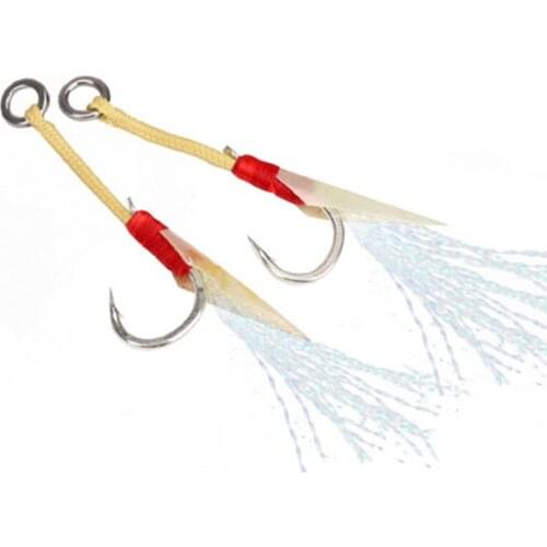Fishing hook 2pcs/Pack Sea Fishing Assist Hook 1# 1/0# with Feather Slow Jigging Hook Boat Fishing Lure Accessories Jigger