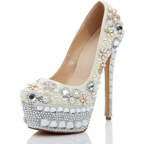 Handmade Pearl Crystal Shoes Wedding Banquet Party Dress Shoe Nightclub Sexy Fashion High Heels Sandlas Bridesmaid Platform Shoe