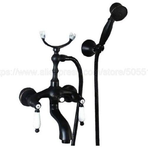 Bathroom Oil Rubbed Bronze Clawfoot Bathtub Faucet Deck Mounted Double Handle Tub Faucet With Handheld Showers ztf020