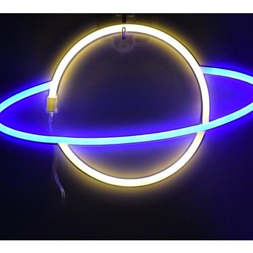 LED Neon Light Elliptical Planet Shaped Sign Neon Strip Light Battery Powered Party Decorative Atmosphere Neon Lights