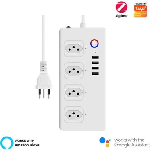 Tuya Smart Socket Brazil Electrical Sockets And Switches Extension Cord 4 USB Plug Smartlife APP Control With Alexa Google Home