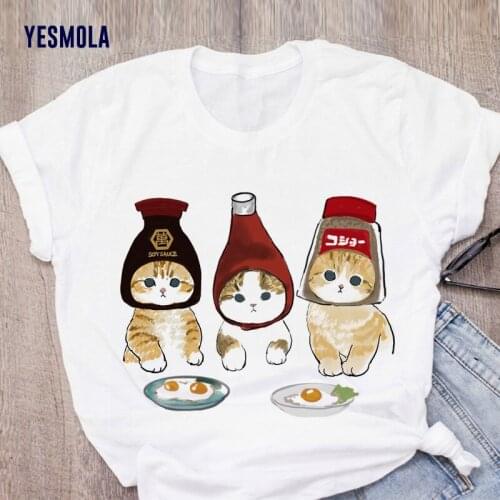 YESMOLA Funny Cat Women T Shirt Cat Cartoon Harajuku Graphic Ulzzang T-shirt 90s Print T-shirt Fashion Aesthetic Top Tee Female