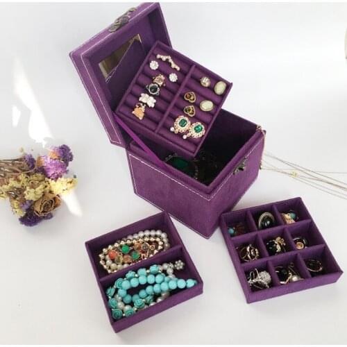 Jewelry Packaging 3 layers Velvet Jewelry Tray Box Fashion Earring Plate Necklace Organizer Display Storage Box Bracelet Ring