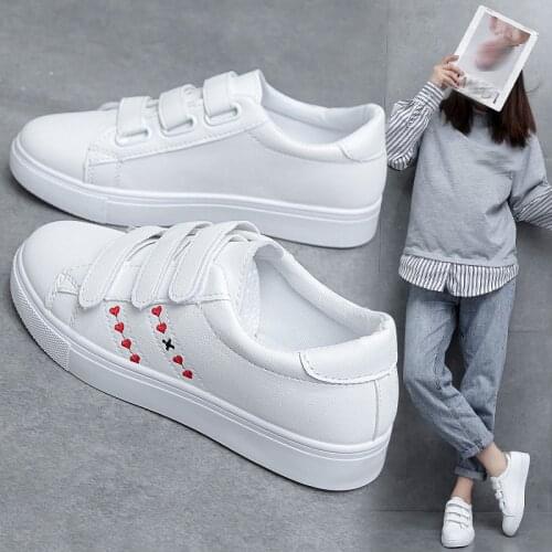 Womens Velcro Sneakers White Fashion Sports Shoes in Leather