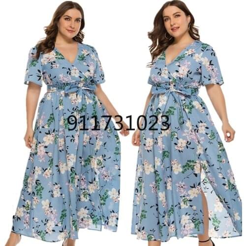 2021 Hot Sale European And American Style V-Neck Plus Size Printed Bohemia Summer Dresses For Women