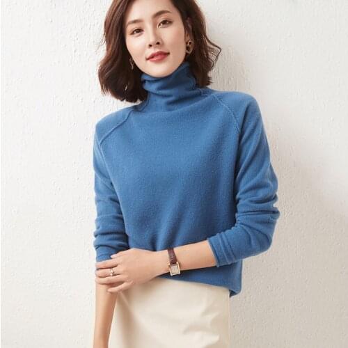 2021 Autumn/Winter Women Sweaters 100% Wool Pullovers Long Sleeves Turtleneck Clothes Grace Tops