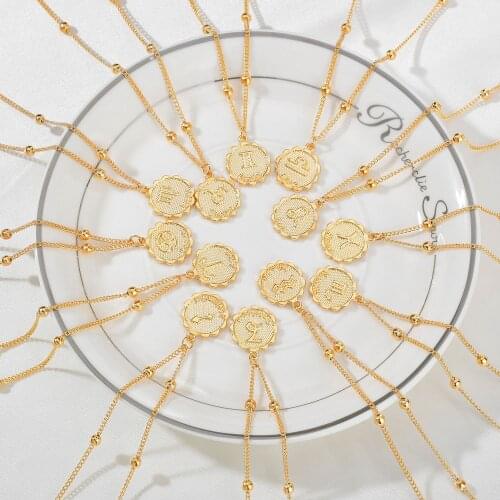 Fashion Twelve Constellations Pendant Necklaces For Women Gold Color Coin Short Choker Statement Jewelry Collier Gifts