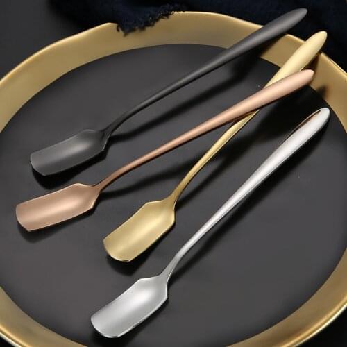 1PC New Vacuum Plating Stainless Steel Coffee Spoon Long Handle Tea Spoons Kitchen Hot Drinking Flatware W4090