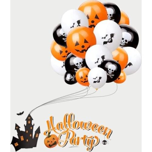 10pcs 12 Inch Halloween Latex Balloons Pumpkin Skeleton Halloween Party Decoration Balloons Spider Web Pattern Balloon