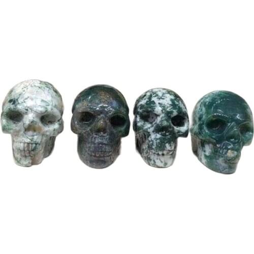 2 inch hand carved precious stones crystals crafts natural moss agate skulls for home decoration