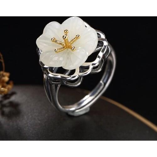 2018 Promotion Top Fashion Citrine Anel Feminino S925 Pure Mosaic Restoring Ancient Ways Ms Hetian Plum Opening Ring Wholesale